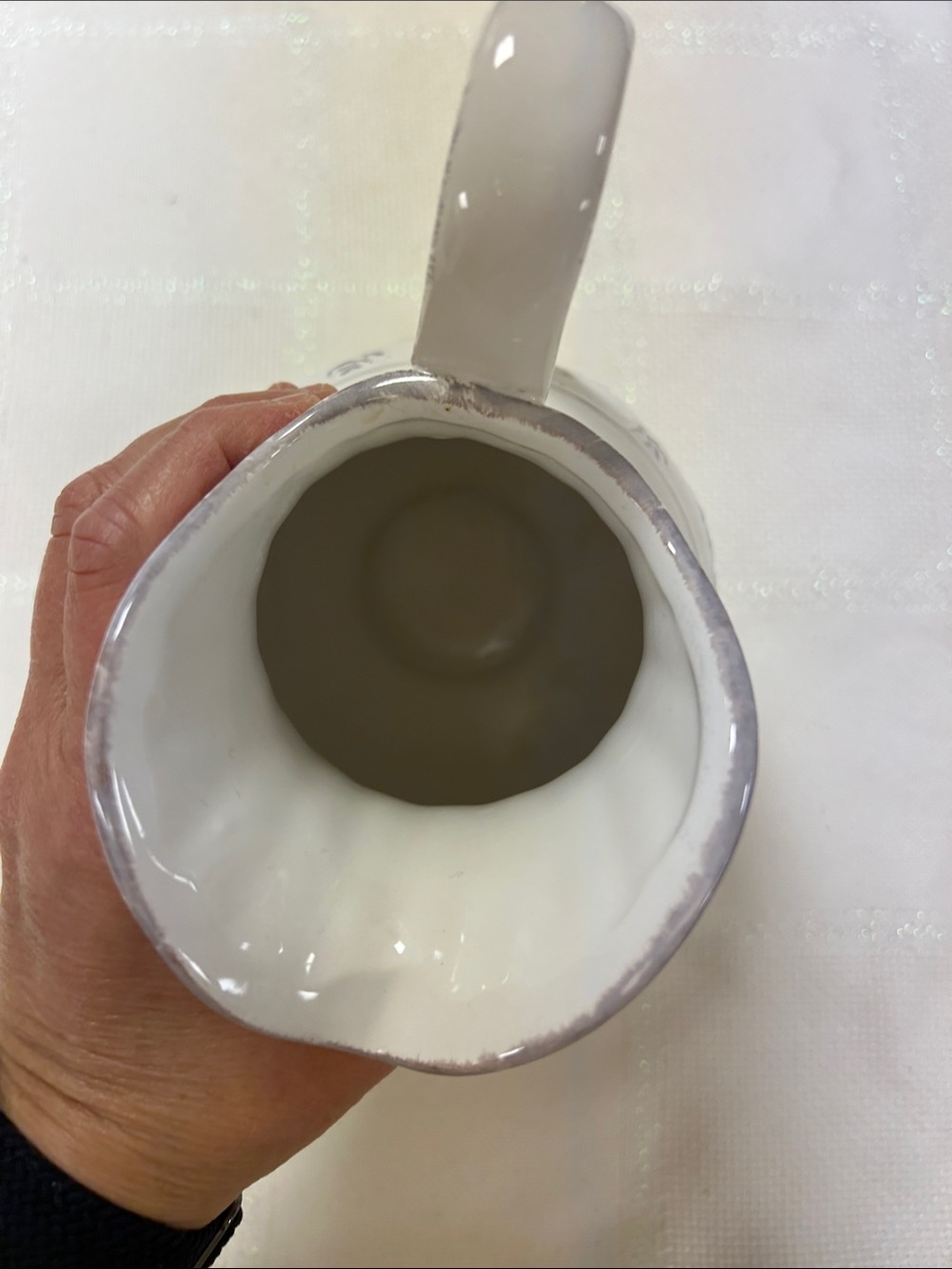 Classic White Ceramic Pitcher with Silver Scroll Accent image 4